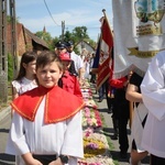 Procesja Bożego Ciała po kwietnych dywanach w Zalesiu Śląskim