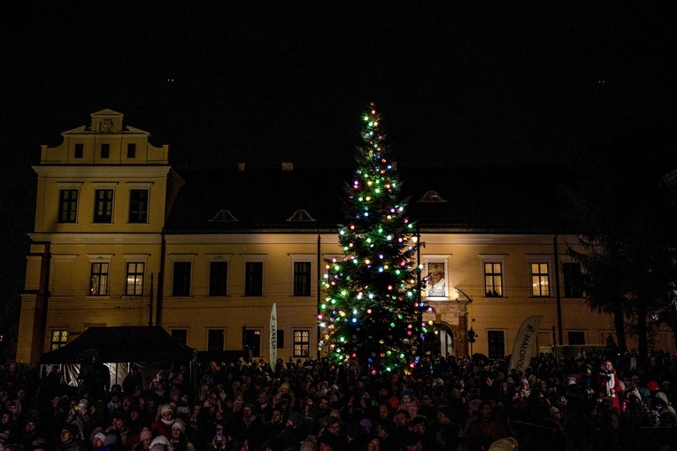 Kraków: Przed oknem papieskim rozbłysła 14-metrowa choinka