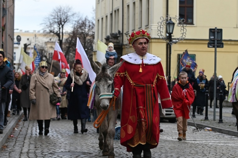 Orszak Trzech Króli 2023 w Świdnicy. Tradycyjnie z osiołkami
