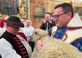Ojciec Grzegorz Siwek pobłogosławił pasterzy i owce.