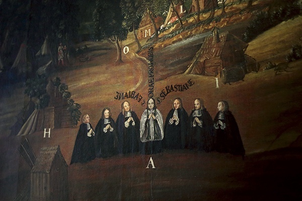 Część przedstawienia m.in. z rajcami, burmistrzem i księdzem, którzy obierają opiekuna miasta.