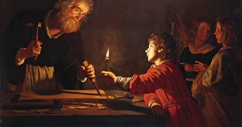 Gerrit van Honthorst, „Dzieciństwo Jezusa”, olej na płótnie, ok. 1620, Ermitaż, Sankt Petersburg.