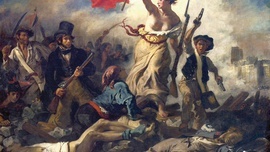 Symbolicznie ukazujący ideę rewolucji obraz „Wolność wiodąca lud na barykady”. Eugene Delacroix namalował go w 1830 r.