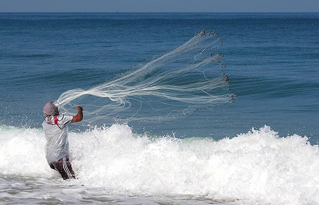 Rybak zarzucający sieć  na Morzu Śródziemnym. 30.10.2023 Arisz, Egipt