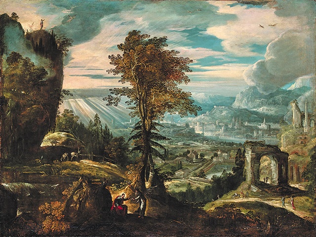 Lodewijk Toeput Krajobraz z kuszeniem Chrystusa  olej na płótnie, koniec XVI w. kolekcja prywatna 