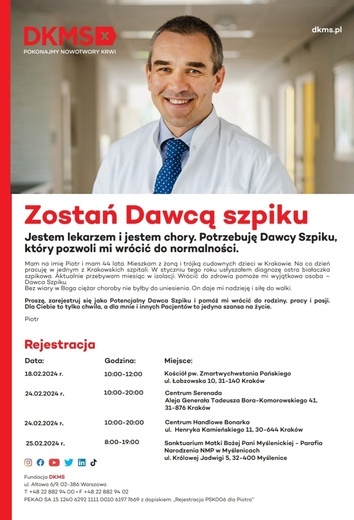 Trwa akcja pomocy dla dr. Piotra Sołtysiaka, który walczy z ostrą białaczką szpikową