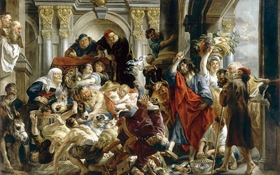 Jacob Jordaens Jezus wypędza przekupniów  ze świątyni olej na płótnie, ok. 1650 r., Luwr, Paryż