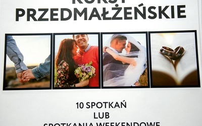 Plakat zachęcający do udziału w kursie przedmałżeńskim.