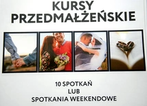 Plakat zachęcający do udziału w kursie przedmałżeńskim.