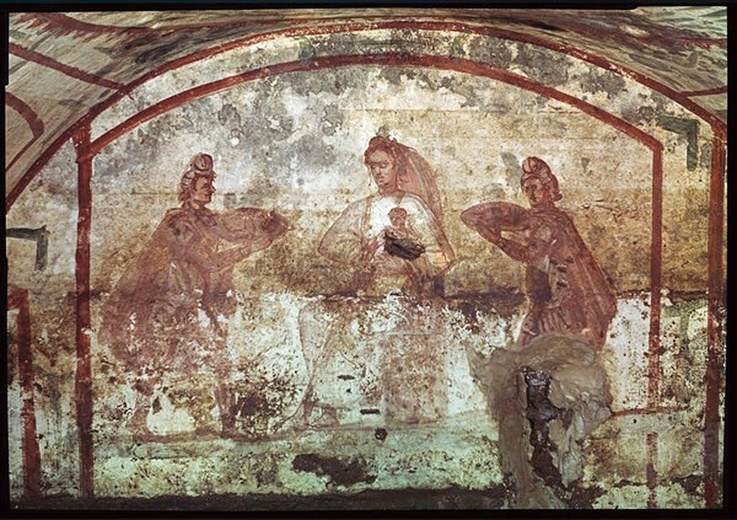 Madonna z Dzieciątkiem i dwoma Mędrcami – fresk z końca III wieku w Katakumbach Marcellinusa i Piotra w Rzymie.