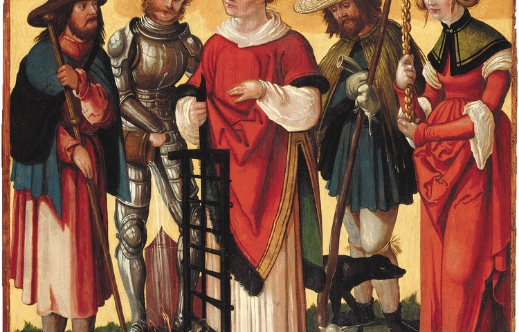 „Święci Jakub, Florian, Wawrzyniec, Wendelin i Genowefa” na obrazie z XVI wieku