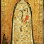 Nardo di Cione, „Madonna del Parto”, tempera na desce, 1355, Museo Bandini, Fiesole. Bardzo wcześnie w wizerunkach Madonny del Parto pojawiło się utożsamienie ciężarnej Maryi z Niewiastą z Apokalipsy. Na obrazie Narda di Cione jest ono sygnalizowane przez schematycznie namalowany księżyc u stóp Matki Bożej.