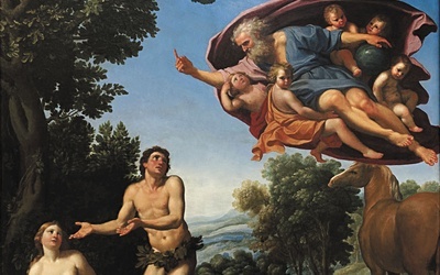 „Bóg karze Adama i Ewę za nieposłuszeństwo” w obrazie Domenico Zampieriego