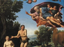 Domenico Zampieri,  zwany Domenichino Bóg karze Adama i Ewę  za nieposłuszeństwo  olej na blasze, 1623–1625 Muzeum Miejskie, Grenoble