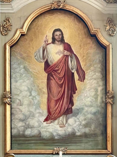 Obraz Najświętszego Serca Pana Jezusa znajduje się w ołtarzu głównym jezuickiego kościoła w Poznaniu.