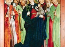 „Madonna z Dzieciątkiem w otoczeniu dwunastu apostołów”, 1460 r. W pierwszym rzędzie od lewej święci: Piotr, Jakub, Bartłomiej; od prawej: Jan, Andrzej, Tomasz.