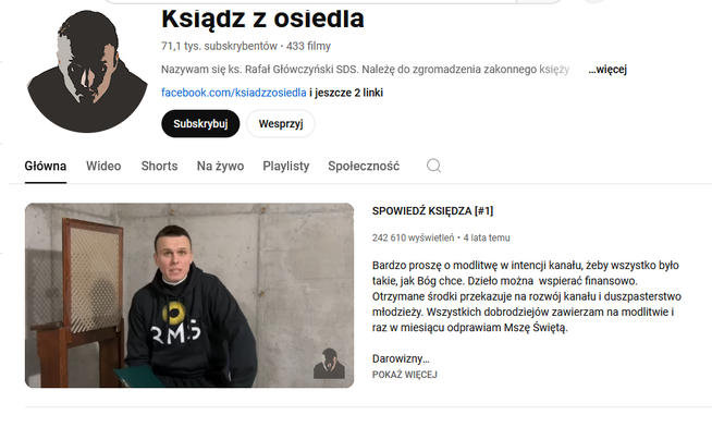 Kanał ks. Rafała Głóczyńskiego na YouTube