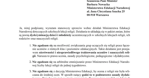 „Tak” dla religii w szkole 