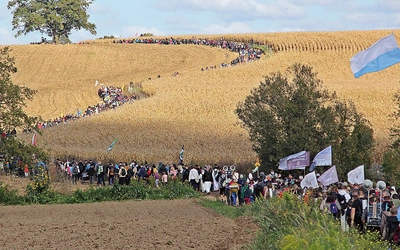 	Sznur pielgrzymów robi wrażenie. To widok, który wielu podnosi na duchu.
