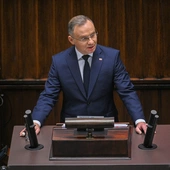 Prezydent Andrzej Duda wygłaszający swoje przemówienie w sejmie