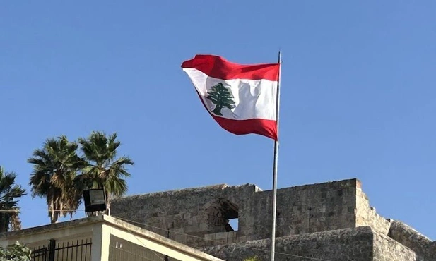 Flaga Liban. Z symbolem tego kraju: cedrem