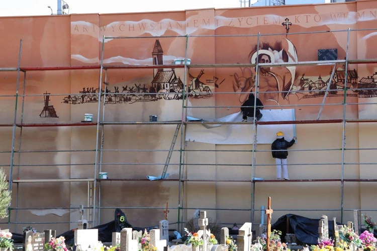 Mural z Chrystusem Zmartwychwstałym