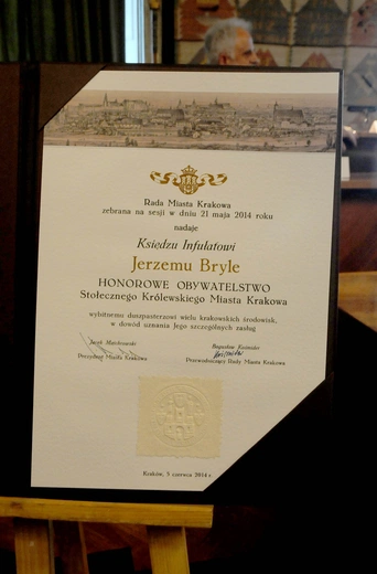 Ks. Jerzy Bryła Honorowym Obywatelem Miasta Krakowa 2014