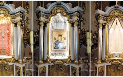 W pozostałych niszach obrotowego tronu w zależności od potrzeb liturgicznych eksponowana jest monstrancja z Najświętszym Sakramentem, krucyfiks lub ikona MB Nieustającejomocy.