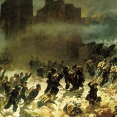 Żołnierze włoscy  20 września 1870 r. idą do szturmu  na starożytny mur Aureliana  otaczający Rzym.  Wyłomu przy Porta Pia  broni wojsko papieża.  Obraz Carla Ademollo.