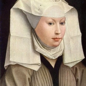 Portret kobiety w skrzydlatej czapce Rogiera van der Weydena.
