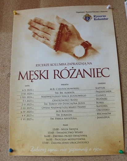 Spotkania modlitewne odbywają się w parafiach, gdzie działają Rady Rycerzy Kolumba.