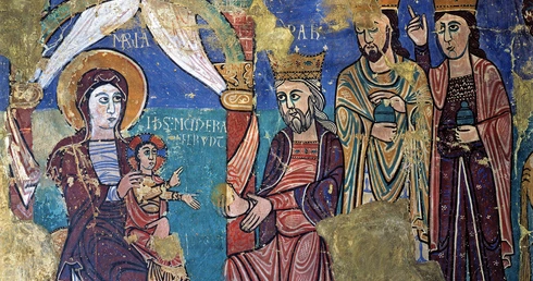 „Trzech Króli przed Matką Bożą z Jezusem” – malowidło ścienne w kościele w Navasa w północnej Hiszpanii, w prowincji Huesca.