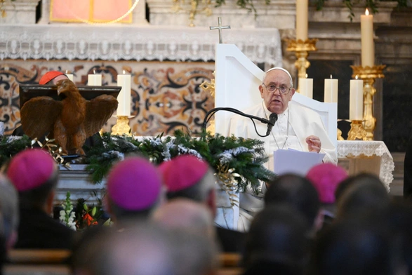 Franciszek z duchowienstwem, konsekrowanymi i klerykami Korsyki