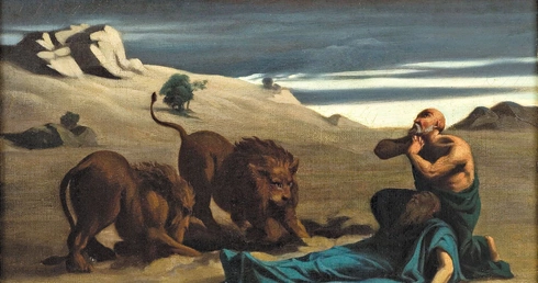 Paweł, pierwszy pustelnik, pogrzebany przez lwy na płótnie Alexandre Cabanela