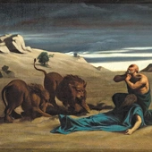 Paweł, pierwszy pustelnik, pogrzebany przez lwy na płótnie Alexandre Cabanela