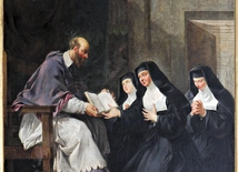Św. Franciszek Salezy wręcza regułę zakonu wizytek św. Joannie de Chantal – na płótnie z XVIII wieku