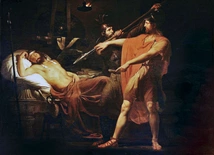 Carlo Bellosio Dawid odbierający Saulowi królewską włócznię olej na płótnie, 1835 Pinakoteka Brera, Mediolan