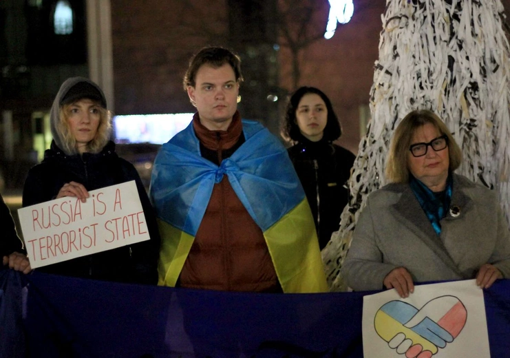 Wiec solidarności z walczącą Ukrainą w 3. rocznicę rosyjskiej inwazji