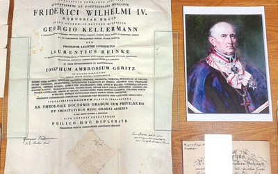 	Na przygotowanej wystawie można było zobaczyć oryginalny dyplom uzyskanego na uniwersytecie w Münster doktoratu. 