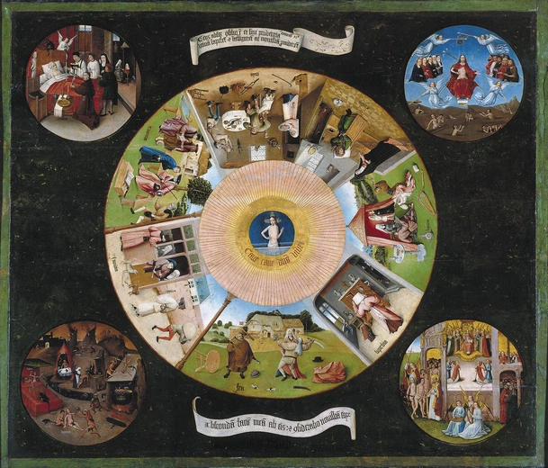 Hieronim Bosch,  Siedem grzechów głównych,  ok. 1500, Madryt, Prado (fragment); 