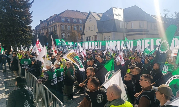 Katowice. Protest górników w obronie kopalni Bielszowice