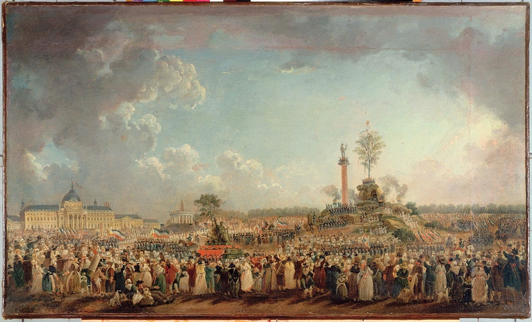 Święto Istoty Najwyższej 8 czerwca 1794 r. na Polach Marsowych w Paryżu. W głębi kopiec z drzewem wolności  i wznoszącym pochodnię posągiem, umieszczonym na wysokiej kolumnie. Obraz namalował Pierre-Antoine Demachy. 