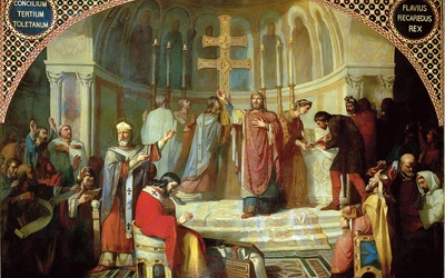 III synod w Toledo w 589 roku i konwersja na katolicyzm króla Wizygotów, Rekkareda I.  Obraz znajduje się w hiszpańskim senacie w Madrycie.  