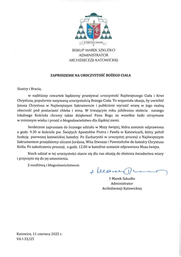 Archidiecezja Katowicka. Bp Marek Szkudło zaprasza na Uroczystość Bożego Ciała
