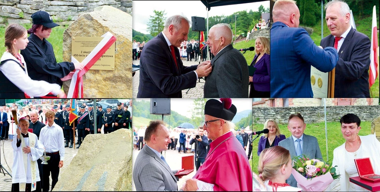 Odsłonięcie i błogosławieństwo tablicy pamiątkowej oraz nagrodzeni.