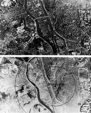 Nagasaki przed i po zrzuceniu bomy atomowej