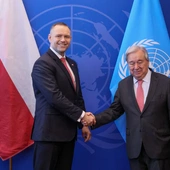 Prezydent RP Karol Nawrocki (L) i sekretarz generalny ONZ Antonio Guterres (P) 