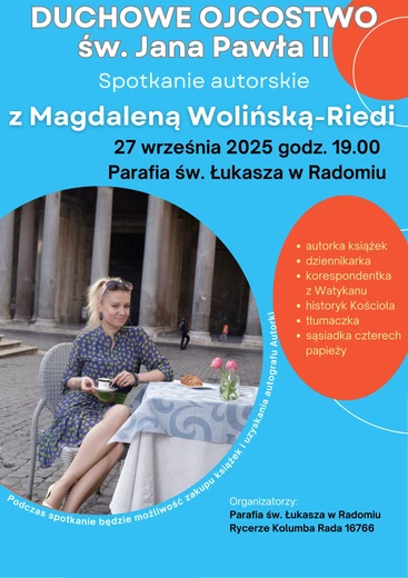 Już w najbliższą sobotę w Radomiu spotkanie z Magdaleną Wolińską-Riedi