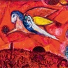 Marc Chagall, „Pieśń nad Pieśniami IV”. „Ja śpię, lecz serce me czuwa: Cicho! Oto miły mój puka! »Otwórz mi, siostro moja, przyjaciółko moja, gołąbko moja, ty moja nieskalana, bo pełna rosy ma głowa i kędziory me – kropli nocy«”. To jeden z  najbardziej znanych obrazów artysty z cyklu „Pieśń nad Pieśniami”.