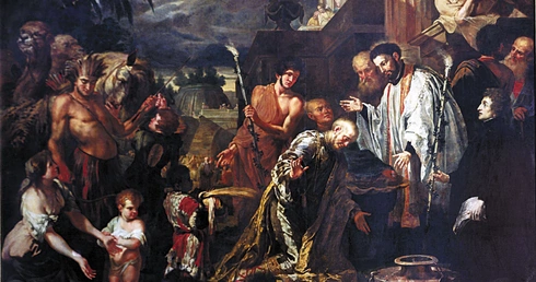 Św. Franciszek Ksawery chrzci pogańskiego króla. Obraz na płótnie Petera Ykensa